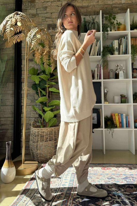 Charli Honeycomb Oversized Turtle Knit Stone